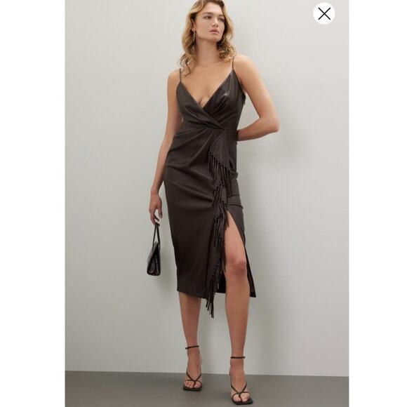 Jonathan Simkhai Dresses & Skirts - Jonathan Simkhai Carlee brown vegan leather fringe midi dress